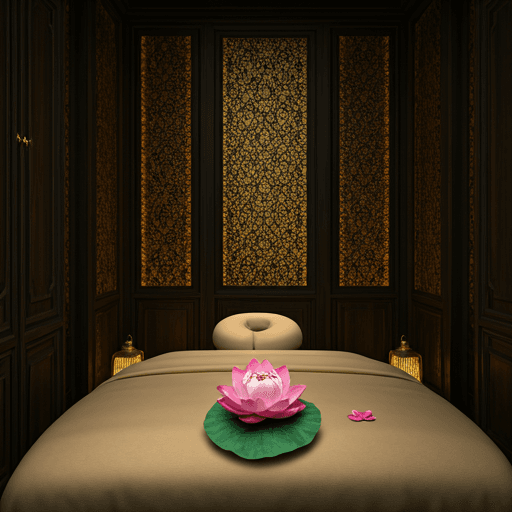 Luxurious Thai spa interior with warm ambient lighting